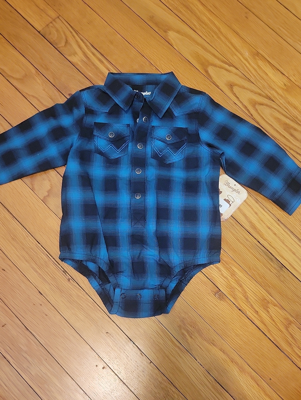 Wrangler Blue Plaid Button-Front Onesie Shirt